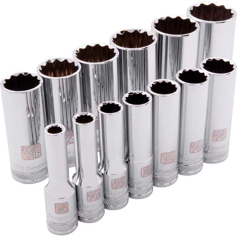 3/8" Drive 13pc 12-Point Deep SAE Socket Set - 1/4" - 1"